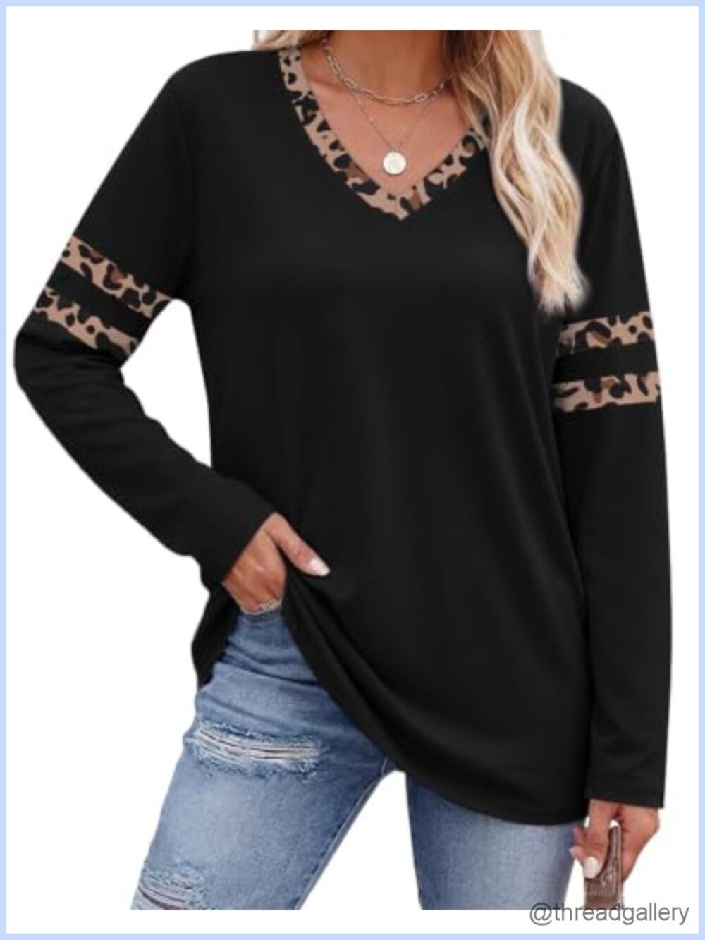 Womens V-Neck Long Sleeve Tunic Top Loose Fit Fall Shirt